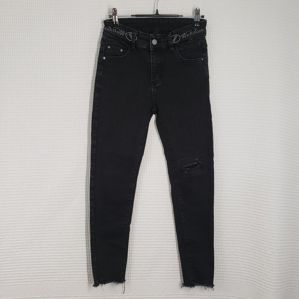 We11done Jeans Womens XS Black Skinny Ankle Distressed Streetwear Mid Rise Goth